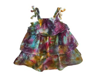OJAI Tiered Ruffle Ice Tie Dye Dress 6m | Rainbow Gauze Sundress