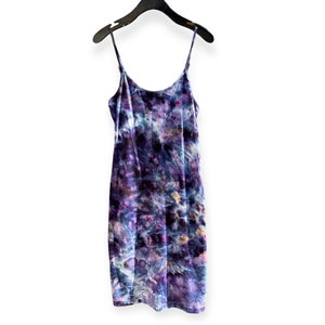 LUNA Ice Dyed Slip Dress Size Medium | Tocayo Tie Dye Sleep Lounge | Dark Blue Knit Spaghetti Strap
