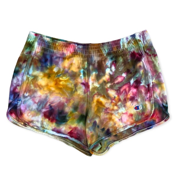 Ice Dyed Women's Champion Gym Shorts Medium Large |Tocayo Hand Tie Dyed Cotton Jersey Dolphin Shorts | Sleep Lounge