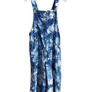 JASPER / SHIBORI Hand Dyed Women&#39;s Linen Blend Overalls Size XS Large | Tocayo Hand Tie Dye Summer Romper Blue Sage Green