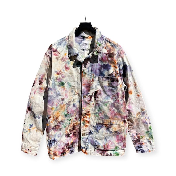 【CERRIC】BRUSH DYEING DENIM JACKET (IVORY) BOHEME Ice Dyed Canvas Chore Jacket Size M-XL | Hand Tie