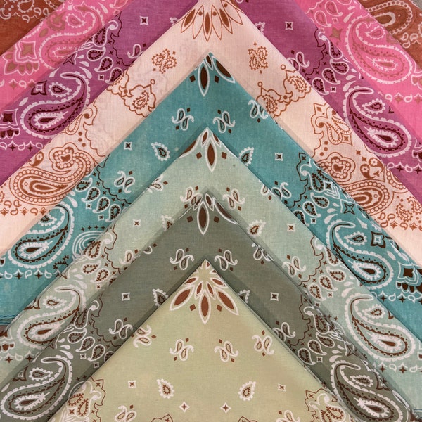 Sunbleached Hand Dyed Paisley Bandana | 20" Cotton Handkerchief Traditional Americana Design | Soft Light Scarf Hair Tie Head Wrap Bandanna