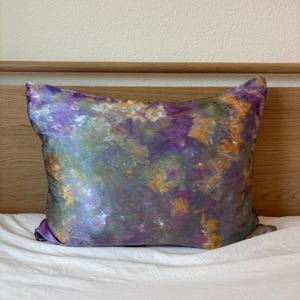 NARNIA Mulberry Silk Ice Dyed Pillowcase | Hand Tie Dye Pillow Cover Case Hidden Zipper | Single or Pair | Green Purple Gold