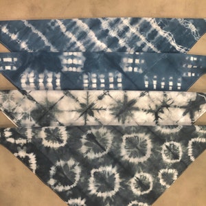 Indigo Shibori Tie Dyed Bandana | 22" Cotton Handkerchief | Blue + White Hand Dyed Scarf Hair +  Head Wrap | Furoshiki Sustainable Wrap