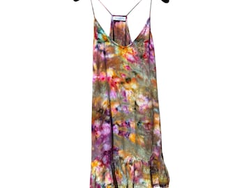 Ice Tie Dyed Crinkle Beach Mini Dress XS-S | Sleeveless Racerback Dress