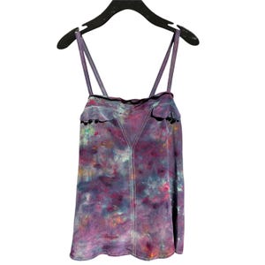 LUNA Iced Dyed Silk Strappy Camisole Size 8 | Jane Mayle Sleeveless Womens Hand Tie Dyed Cami Top Dark Blue Green