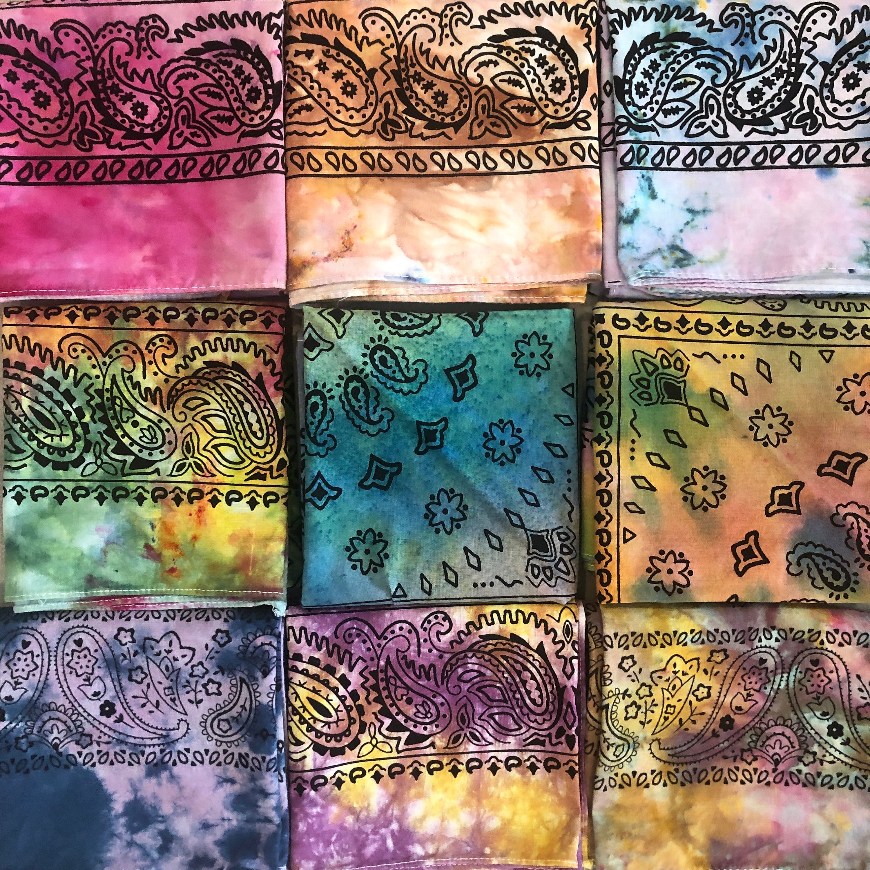 Ice Tie Dyed Paisley Bandana (Sold Individually) Cotton 22" Handkerchief Scarf Head Wrap