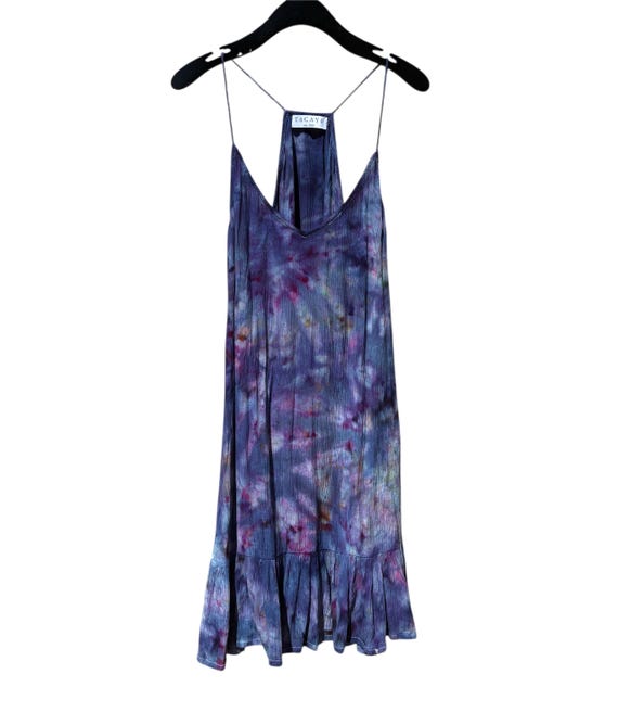 Ice Tie Dyed Crinkle Beach Mini Dress XS-S | Sleeveless Racerback Dress