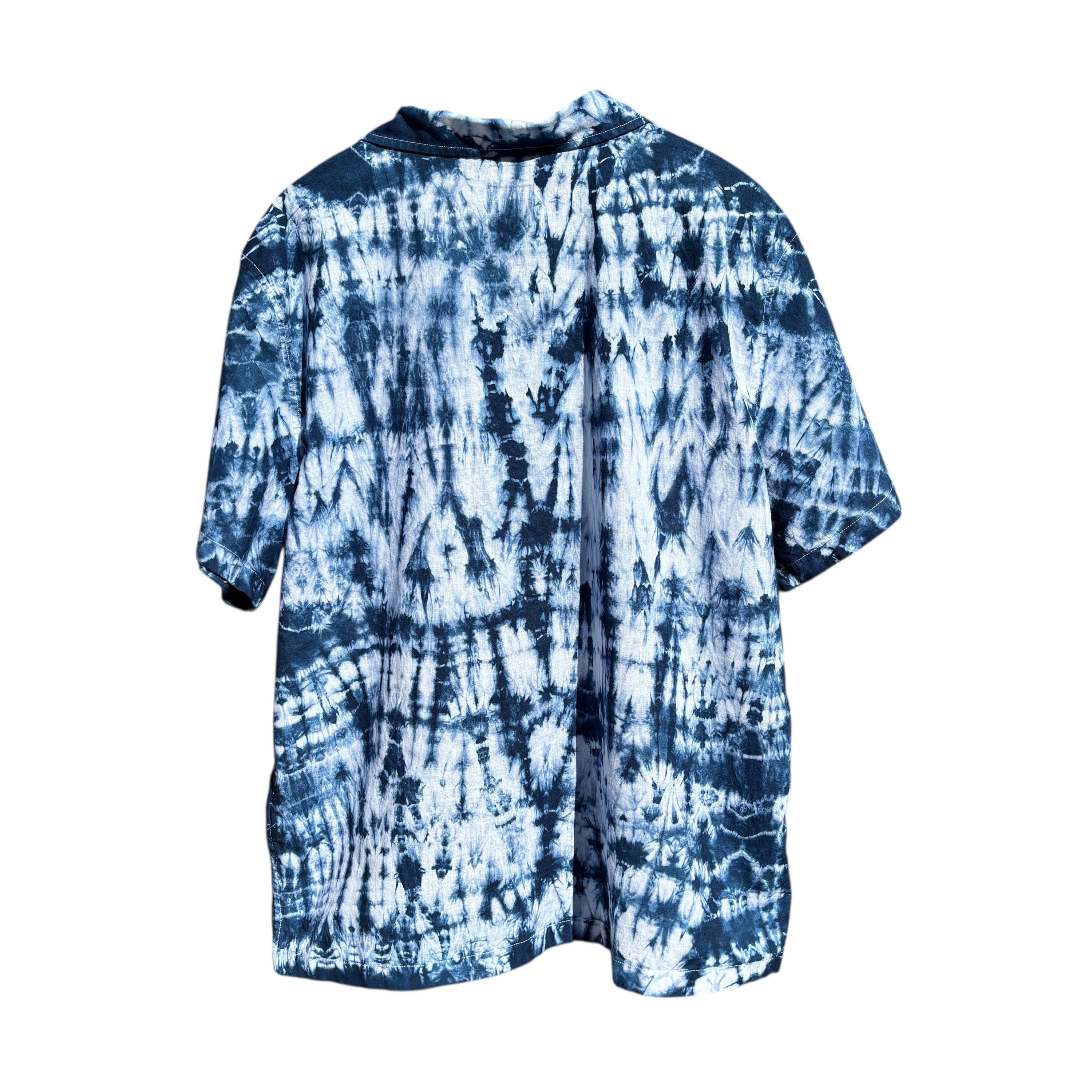 Indigo Shibori Tie Dye Linen Cotton Shirt | Button Front Short