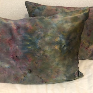 BIG SUR  Silk Tie Dyed King Pillowcase | Single | Hand Ice Dyed Mulberry Silk | Gray Purple Green Pillow Cover | Pillow Case