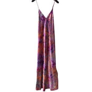 NILOU Pure Silk Tie Dye Long Slip Dress Size S-L | Ice Dyed Low Back Strappy Maxi | Tocayo Hand Dyed Pure Silk