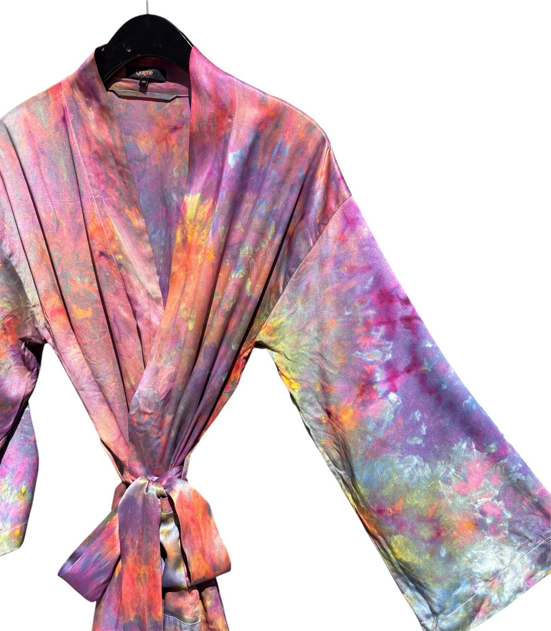 NILOU Ice Tie Dyed Silk Robe Size XS/S | Quince Belted Wrap Kimono With ...