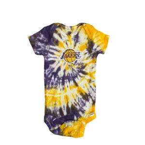 LA LAKERS Tie Dye Baby Onesie or Zip Footie | Cotton Bodysuit with Patch