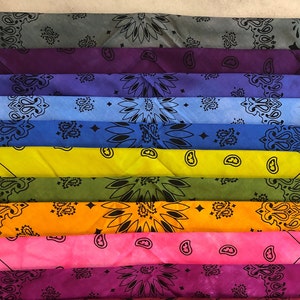 Hand Dyed Paisley Bandana | 21" Cotton Handkerchief | Scarf Hair Tie Head Wrap | Reusable Gift Wrap Furoshiki Pet Accessory | Bold Bright