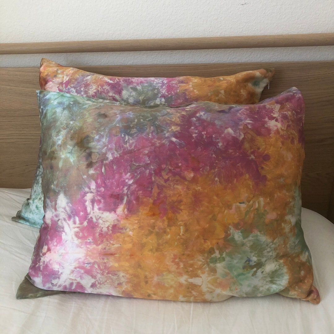 AURA Pure Silk Tie Dyed Pillowcase Tocayo Ice Dyed Zip Silk Pillow Case Standard Pastel Etsy