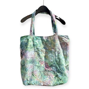 FERN Ice Dyed Market Tote Bag |Tie Dyed Cotton Beach Carryall | Hand Dyed Tote | Green Purple Taupe