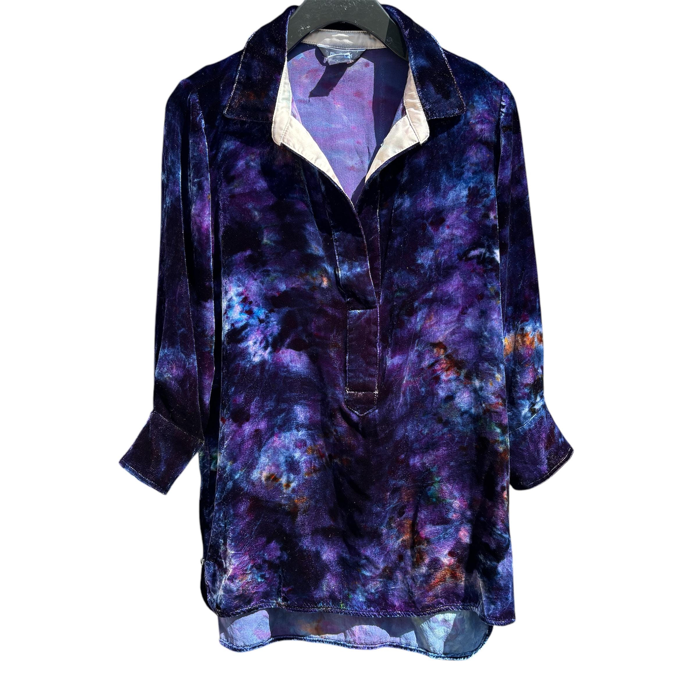 Upcycled LUNA Silk Velvet Tunic Size Small | Ice Tie Dye Pullover
