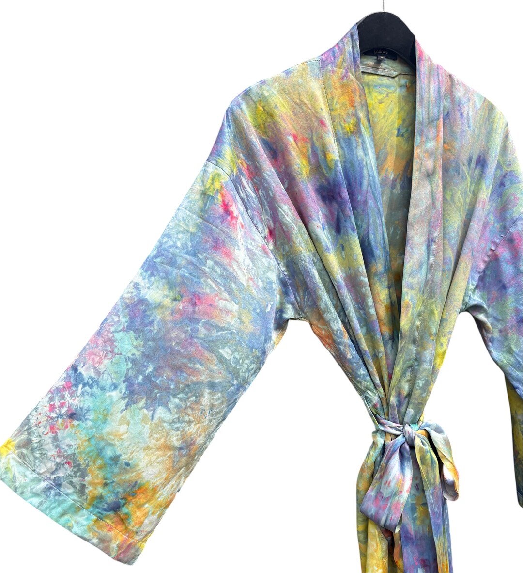 Ice Box Robe BONDI Ice Tie Dyed Silk Robe Size M/L | Quince Belted Wrap Kimono ...