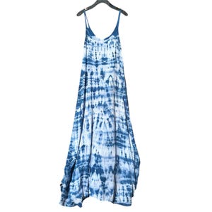 NAMI Blue Shibori Tie Dyed Maxi Dress XS - 2XL | Tocayo | Indigo + White Hand Dyed Sleeveless Long  Sun Summer Dress Lightweight Rayon