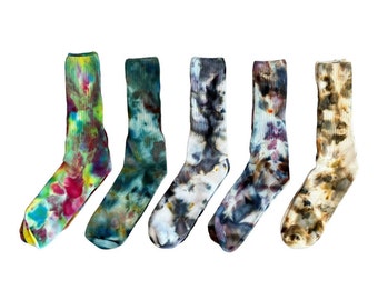 Tocayo Tie Dye Crew Socks Size 11-13 | Ice Dyed Cotton Rib Socks | Neutral Mineral Colors