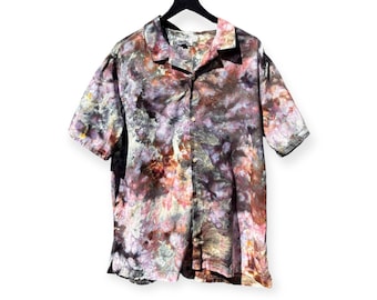 JOAQUIN Ice Tie Dyed Linen Cotton Shirt Size L-2XL | Men's Button Front Short Sleeve