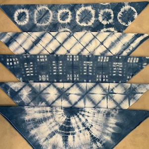 Indigo Shibori Tie Dyed Bandana | 22&quot; Cotton Handkerchief | Blue + White Hand Dyed Scarf Hair +  Head Wrap | Furoshiki