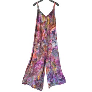 NILOU Ice Dyed Wide Leg Jumpsuit S-XL | Relaxed Fit Tocayo Hand Tie Dye Rainbow Summer Romper | Drapey Rayon