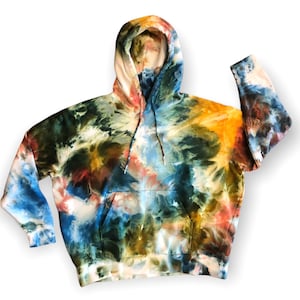 One of a Kind BAHIA Tie Dye Adult Hoodie Sweatshirt Size Large | Ice Dyed Hooded Fleece | Tocayo Hand Dyed