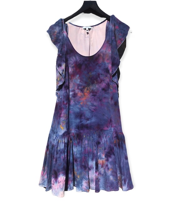 Upcycled LUNA Silk Ruffle Dress Size XS | Joie Blue Ice Tie Dyed Dress |  Tocayo - Etsy