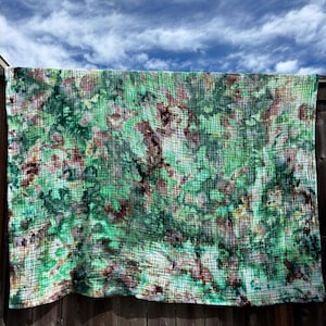 Manta de gasa de muselina teñida con hielo FERN / Manta ligera de algodón