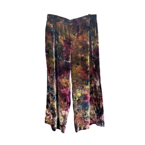 MIDNIGHT Hand Dyed Velvet Pants Size Large | Ice Tie Dye Pull On Relaxed Fit