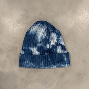 Shibori Hand Tie Dye Beanie | Cotton Blend Ribbed Knit Ski Winter Hat