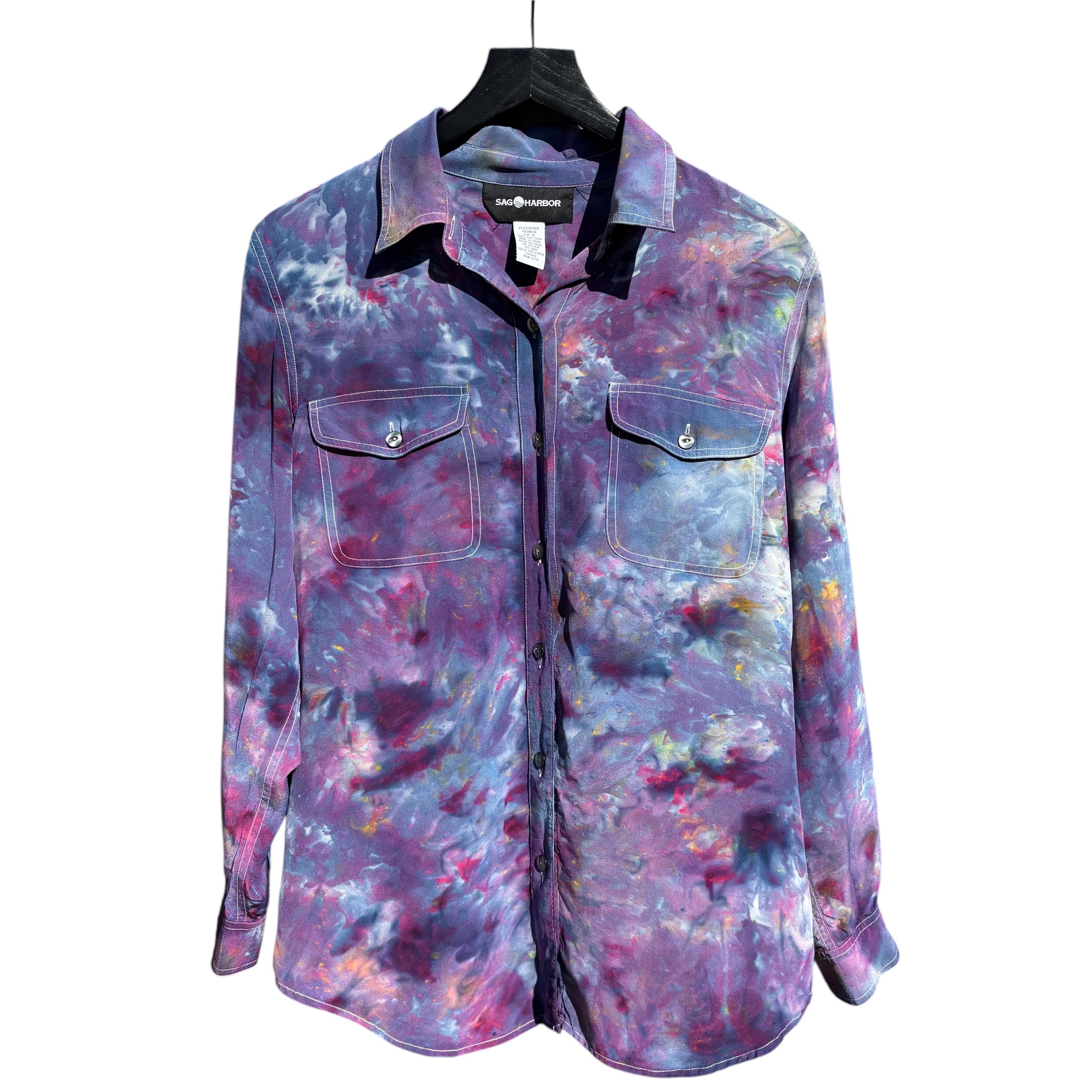 Camisa de seda teñida con hielo LUNA reciclada, talla 10 Blusa