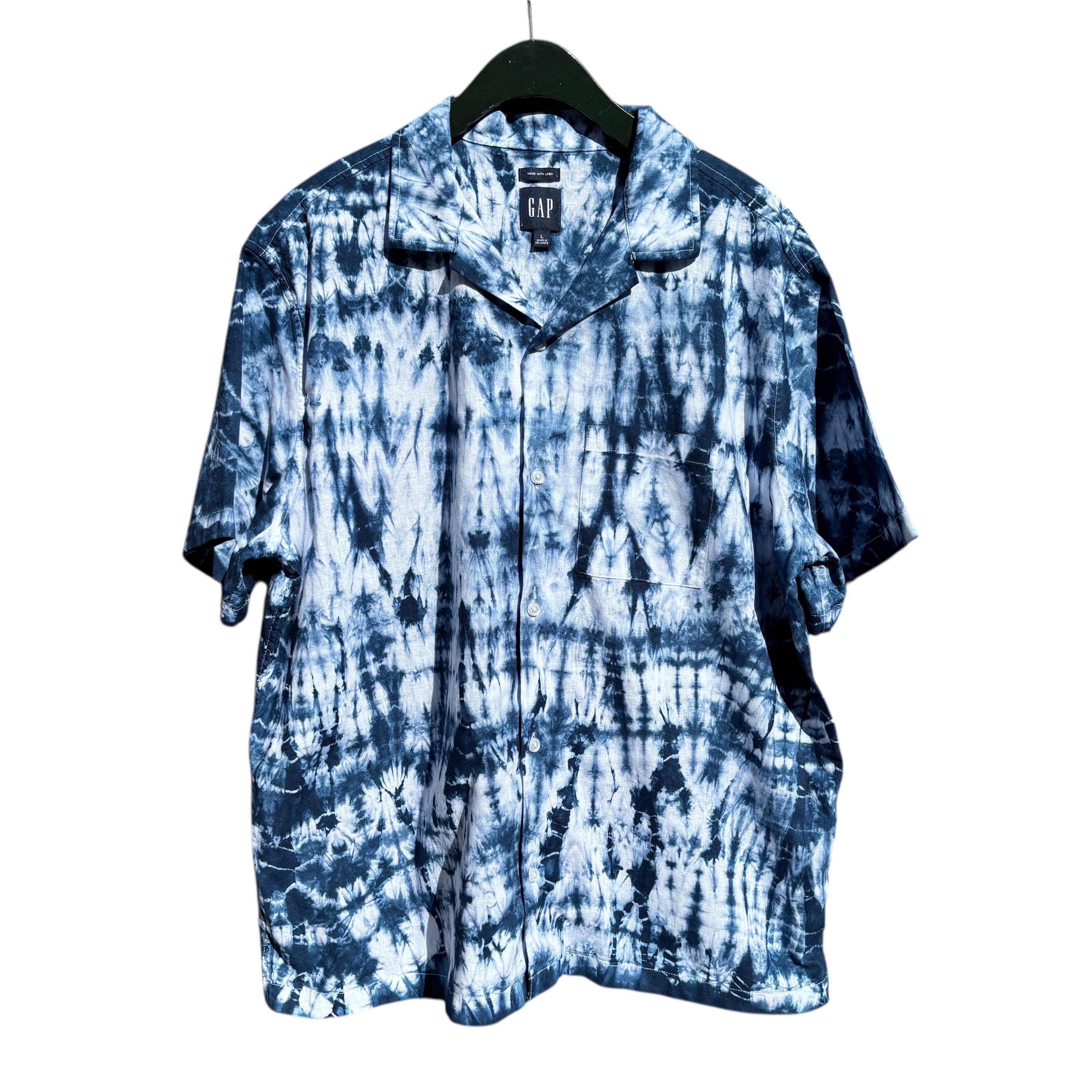 Indigo Shibori Tie Dye Linen Cotton Shirt | Button Front Short