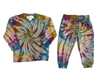 Rainbow Spiral Tie Dye Baby Sweatsuit | Sweater + Jogger Pants Organic Cotton