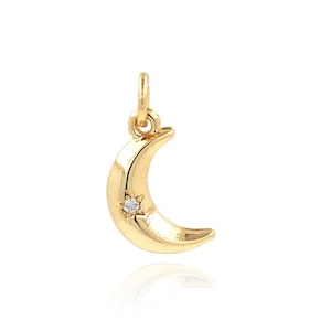 Micropavé CZ Crescent Necklace, Gold Moon Pendant, 18K Gold Filled Crescent Charm, Moon Charm, DIY Jewelry Making Accessory, 16x9x2.6mm