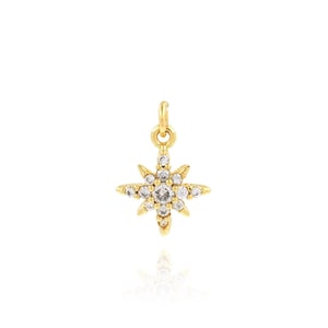 North Star Pendant, 18K Gold Filled Star Charm, Micropavé CZ Starburst Necklace, DIY Jewelry Making Accessory, Gift for Her, 10.5x15x3mm