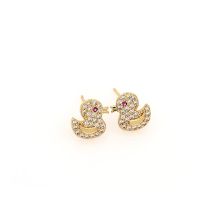 18K gold fill the duck earrings, micro-tight CZ gold duck charm, animal earrings, give her gift, DIY Jewelry Production Accessories