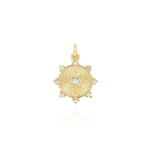 Round Polaris Pendant, 18K Gold Filled Polaris Charm, Micropavé CZ Star Necklace, Round Charm, DIY Jewelry Making Accessory, 13x17x2mm