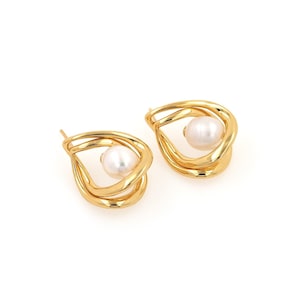 Dainty Earrings, 18K Gold Filled Round Stud Earrings, Micropavé CZ Pearl Stud Earrings, Gift for Her,DIY Jewelry Making ,22x17x8.5mm