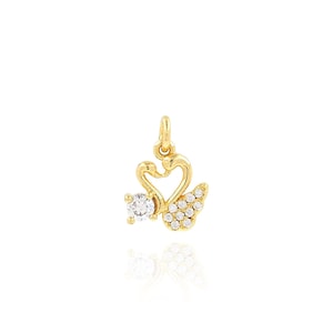 Swan Heart Pendant, 18K Gold Filled Love Charm, Micropavé CZ Animal Necklace, DIY Jewelry Making Accessories, Gift for Her, 9x12.5x2.5mm