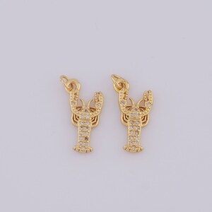 18K Gold Filled Lobster Pendant,Gold CZ Lobster Charms,Lobster Charms DIY Bracelet Necklace Jewelry Making Findings Supply