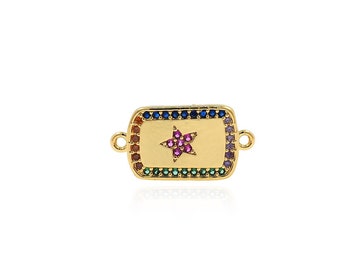 Connettore quadrato, ciondolo a forma di stella riempito in oro 18 carati, connettore a forma di stella quadrata con micropavé di zirconi cubici, accessorio per la creazione di gioielli fai da te, 10x20x1,8 mm