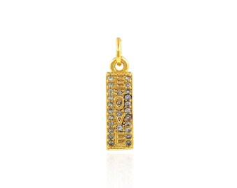 Amuleto de amor retangular, colar com palavra micropavé CZ, pingente de letra preenchido com ouro 18K, acessório para fazer joias DIY, 4,5x19,5x2mm