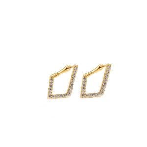 18K Yellow Gold Filled Square Earrings, Geometric Earrings, Diamond Earrings, Micropavé CZ Hoop Earrings, DIY Jewelry Supplies, 14x19x2mm