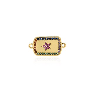 Square Connector, 18K Gold Filled Star Charm, Micropavé CZ Square Star Connector, DIY Jewelry Making Accessory, 10x20x1.8mm