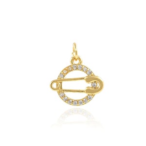 Pendentif épingle à nourrice ronde, breloque épingle CZ Micropavé, collier épingle rempli d&#39;or 18K, accessoire de fabrication de bijoux bricolage, 14.2x16.5x2.2mm