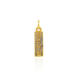 Dije de amor rectangular, collar de palabra Micropavé CZ, dije de letra relleno de oro de 18 quilates, accesorio para hacer joyas de bricolaje, 4.5x19.5x2mm