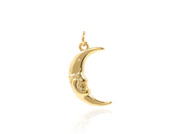 Golden Moon Face Pendant, 18K Gold Fill Crescent Charm, Eastern Glamor, Moon Charm, DIY Jewelry Production Products, 23x12.4x2.5mm