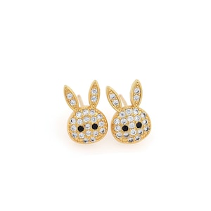 18K Gold Filled Rabbit Stud Earrings, Dainty Earrings,Small Studs,Fashion Earrings,Micropavé CZ Animal Stud Earrings,Gift for Her,8.4x12.8mm